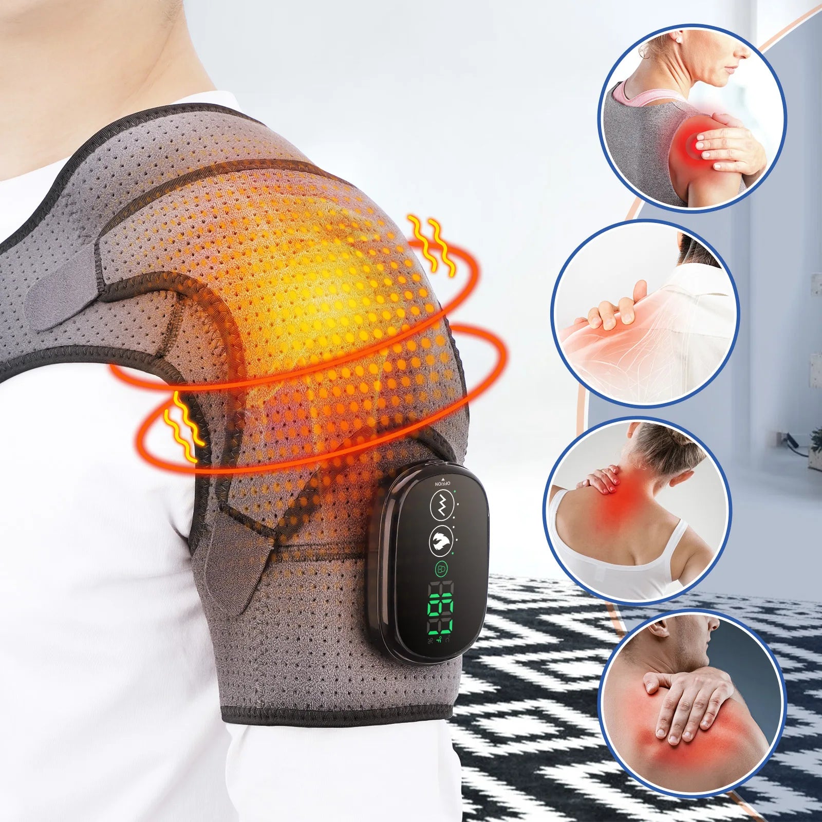 Electric Heating Shoulder Massage Belt Back Shoulder Brace 3-speed Adjustable Vibrator Massage For Arthritis Joint Injury