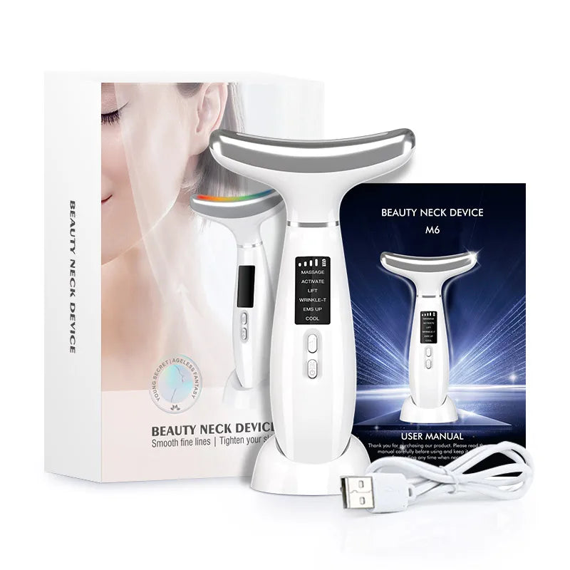 EMS Neck Slimming Massager LED Photon Therapy Skin Rejuvenation Beauty Device Hot Cold Compress Anti Wrinkle Remove Double Chin