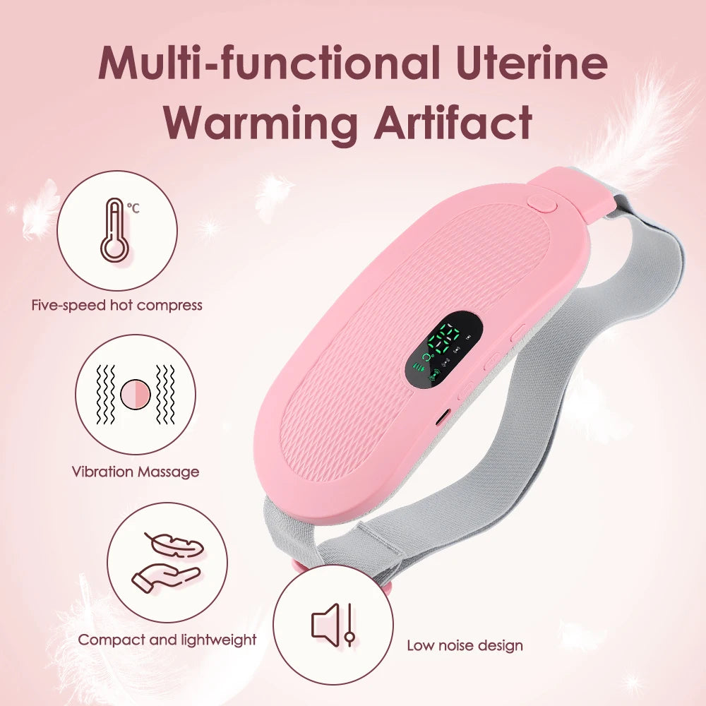 Electric Period Abdominal Cramp Massager Heating Vibrating Belt Menstrual Belly Colic Waist Stomach Warm Palace Belt