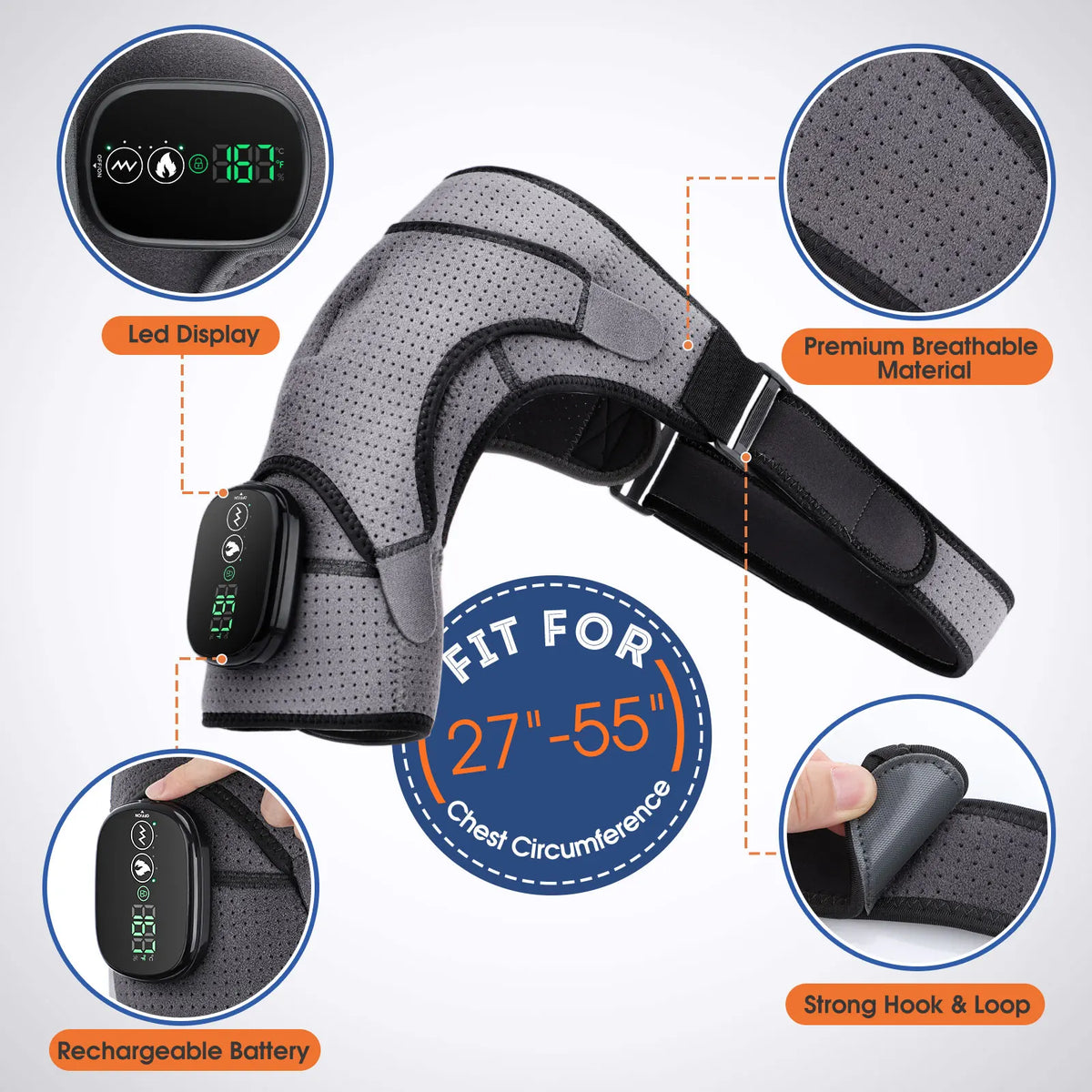 Electric Heating Shoulder Massage Belt Back Shoulder Brace 3-speed Adjustable Vibrator Massage For Arthritis Joint Injury